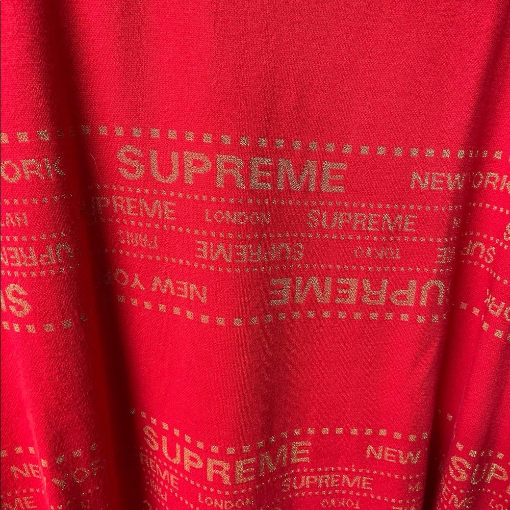 Supreme Metallic Jaquard Crewneck Red LARGE TRIED ON